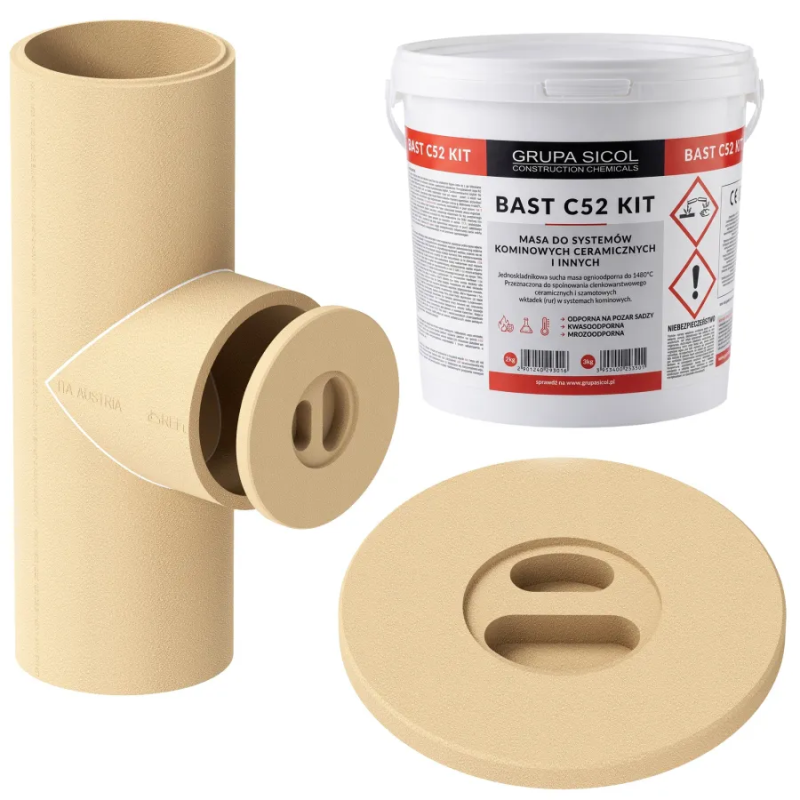 Zaślepka trójnika 140-200 wkład zatyczka dekiel na komin ceramiczny + klej 2kg