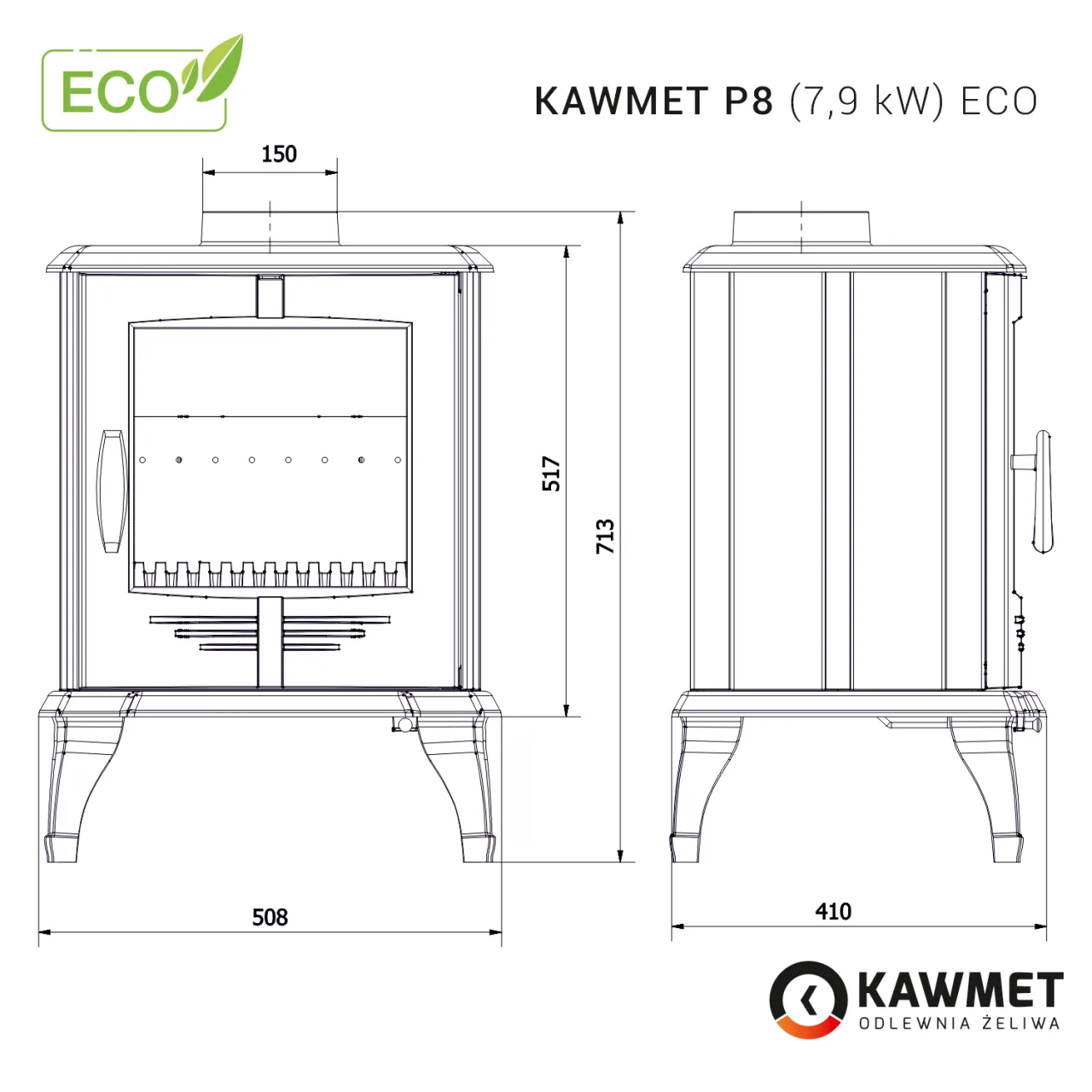 Piec wolnostojący żeliwny KAWMET P8 ECO 7,9 kW