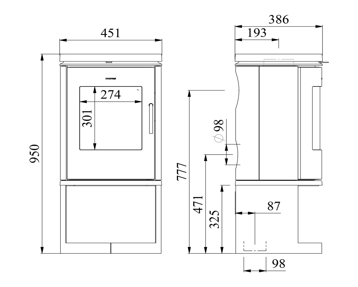 Piec wolnostojący żeliwny MORSO 6143 z miejscem na drewno 5,8kW
